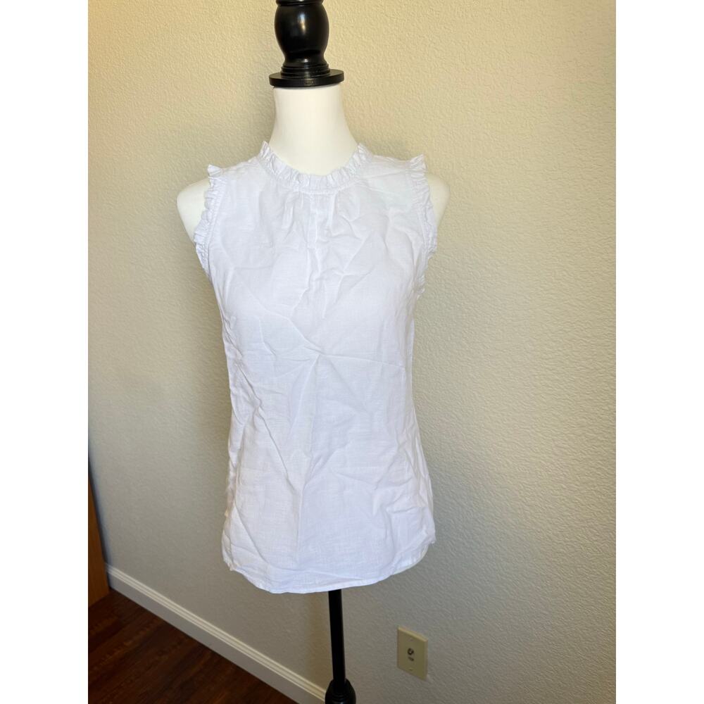 J.Crew Factory Linen-Blend Sleeveless Ruffleneck Top White (XXS) - Picture 2 of 9